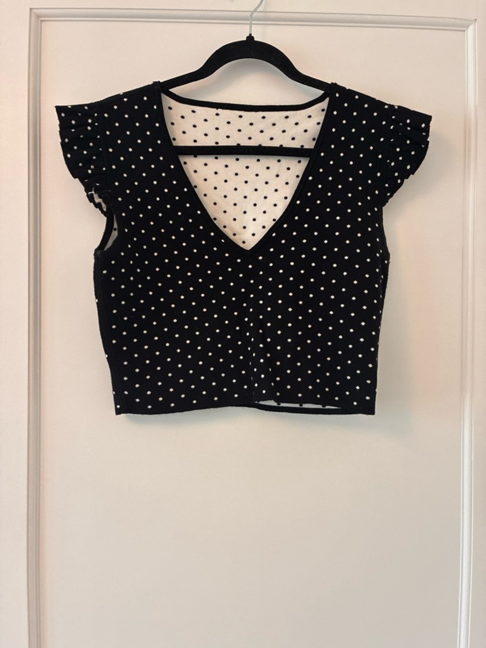 Club Monaco Reversible Black/White Polka Dot V-Neck Top